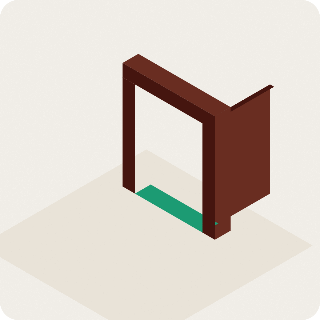 Isometric illustration of an open doorway with a green path leading through it